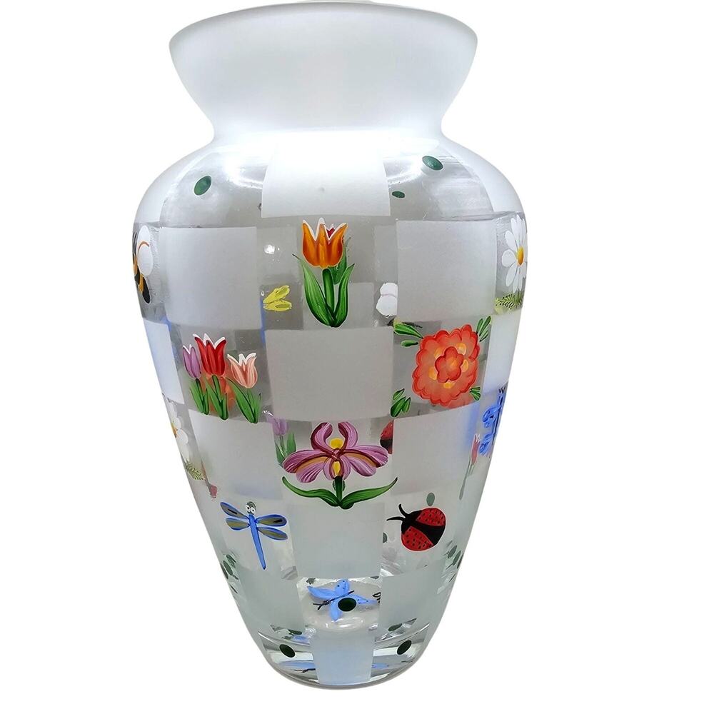 Lenox Nature's Splendor Hand Painted Glass Flower Vase w/Box Vintage Butterfly